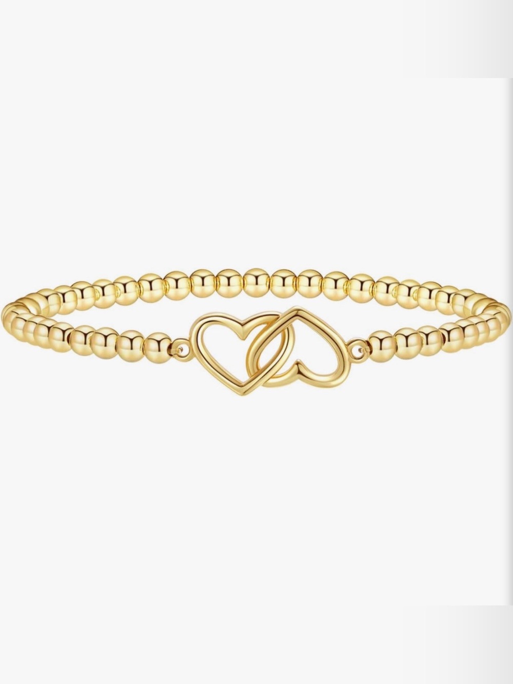 NEW 14k Gold Plated Double Heart Bead Bracelet - Women's Jewelry